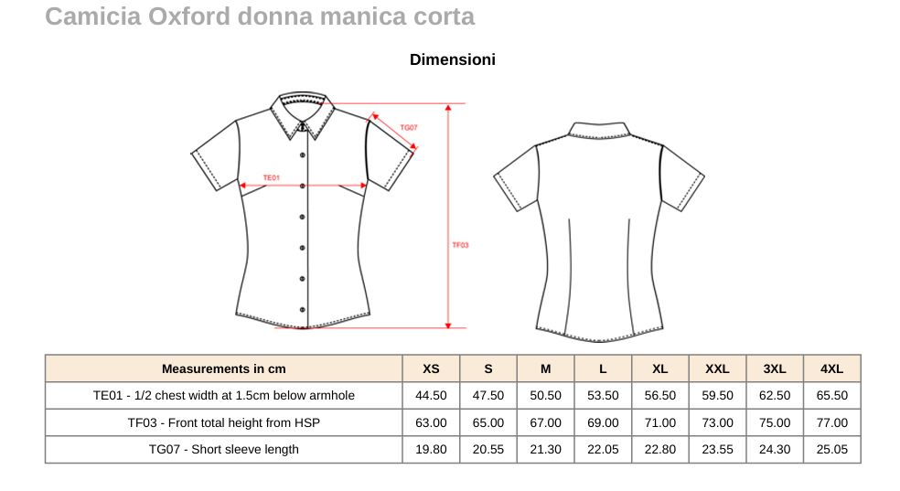 camicia oxford donna taglie
