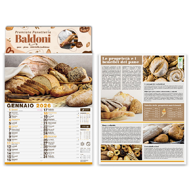 Calendario illustrato pane e pasta
