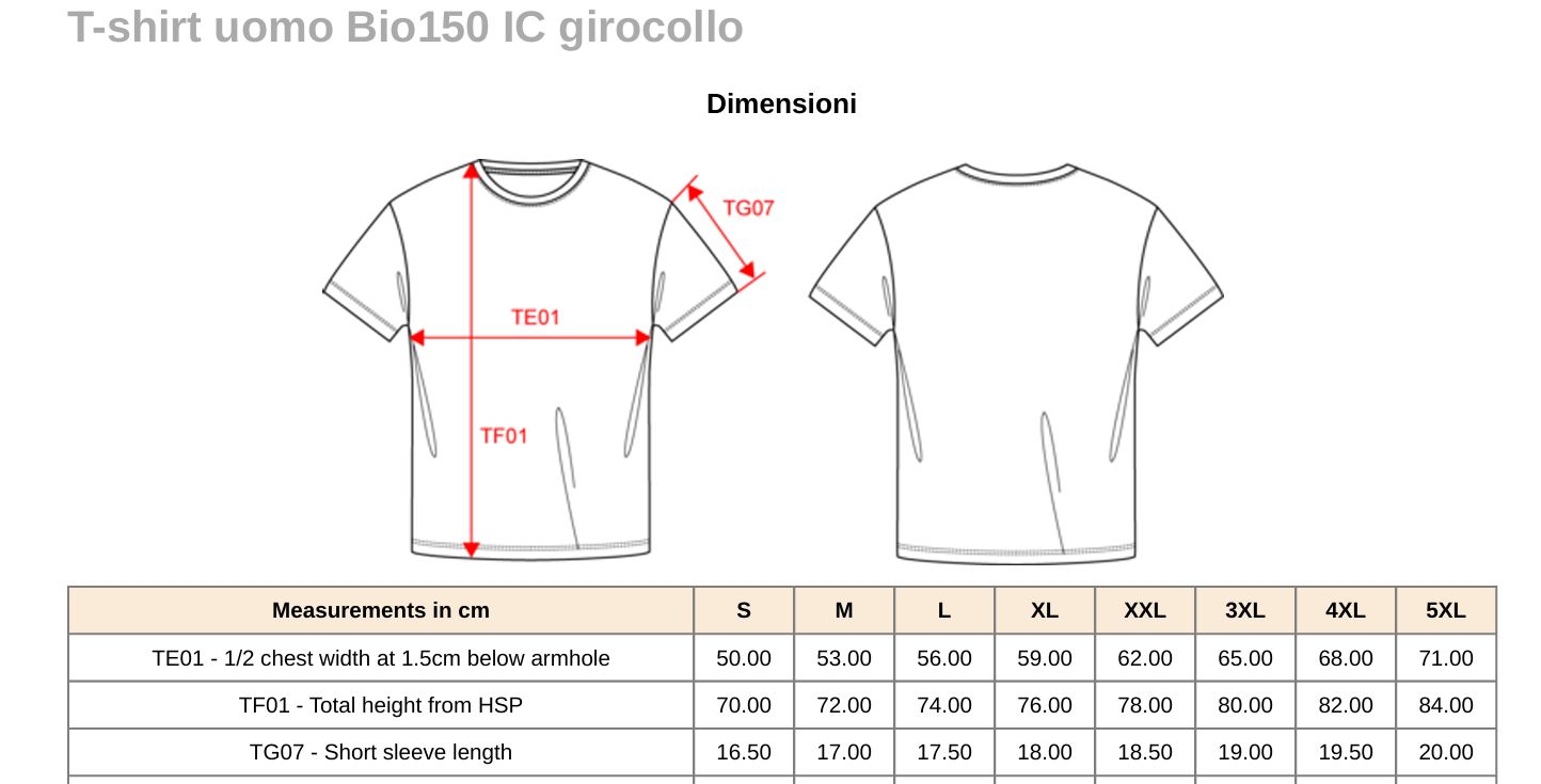 t-shirt bio uomo taglie